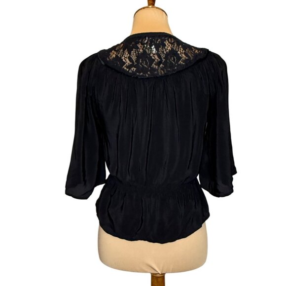 Feather Bone Anthrolpologie Lace Neck Peplum Blouse Size 2 - Picture 3 of 7